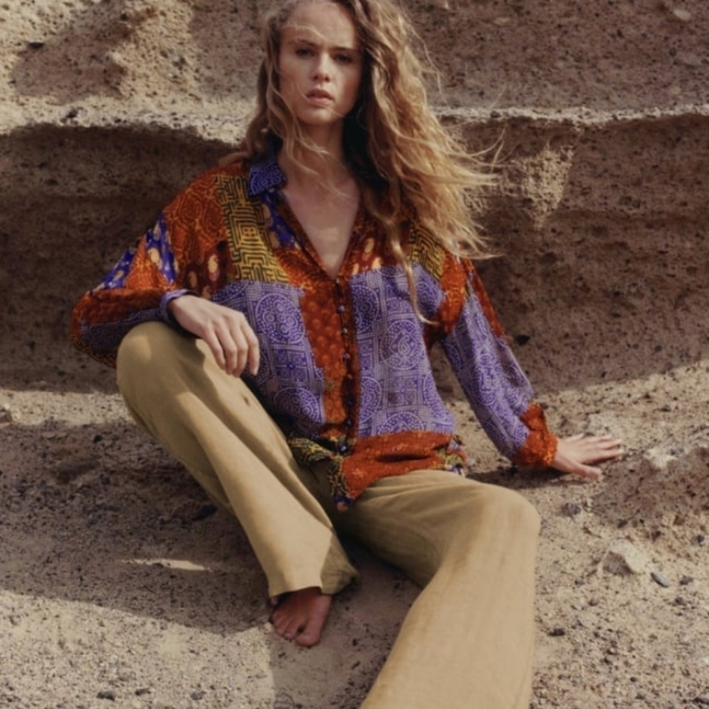 Zara Patchwork Printed Oversized Blouse